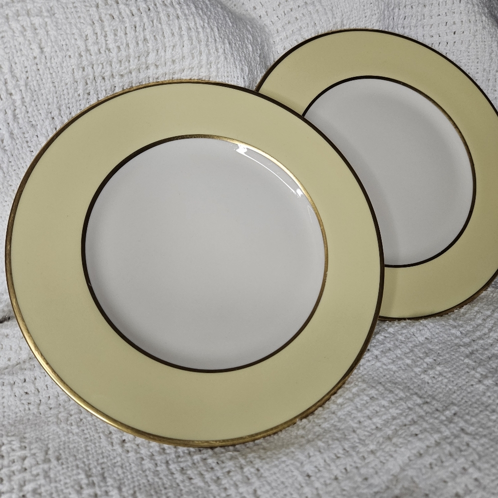 Flintridge California China YELLOW Gold Dessert Salad Plate SET/2 Approx 8.5"